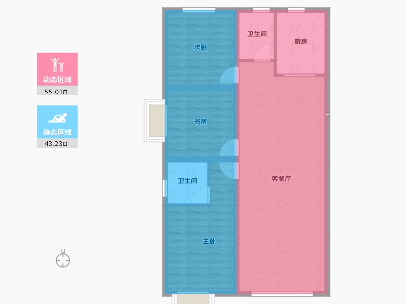 内蒙古自治区-包头市-方兴凤凰台-88.84-户型库-动静分区