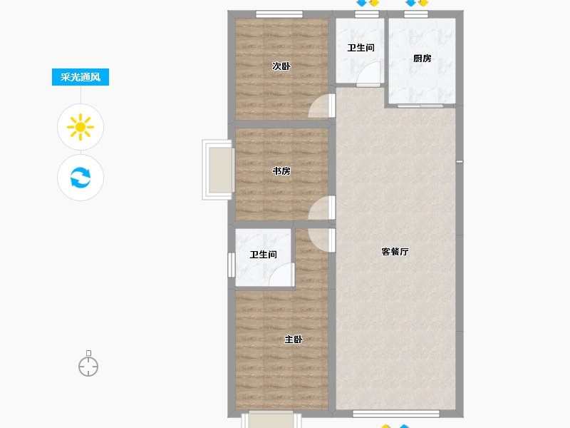 内蒙古自治区-包头市-方兴凤凰台-88.84-户型库-采光通风