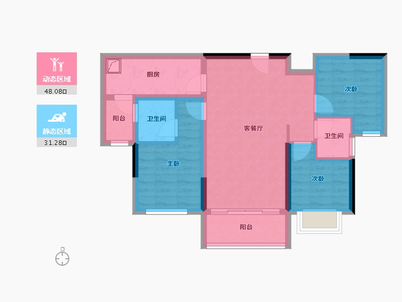 四川省-达州市-海成·西辰云著-69.75-户型库-动静分区