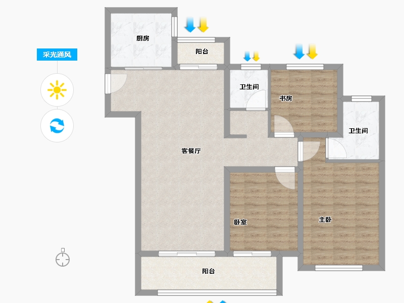 山东省-菏泽市-曹县天润公馆樾府-98.41-户型库-采光通风