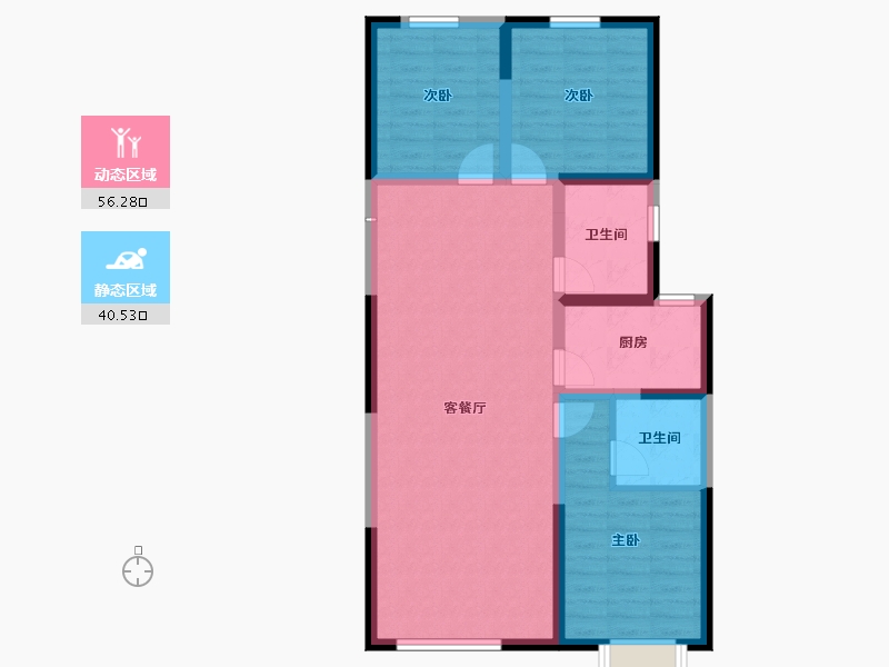 内蒙古自治区-包头市-方兴凤凰台-86.82-户型库-动静分区