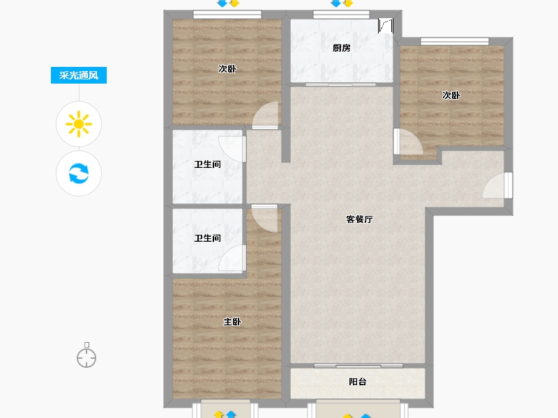 河北省-唐山市-水山金域蓝湾-92.00-户型库-采光通风