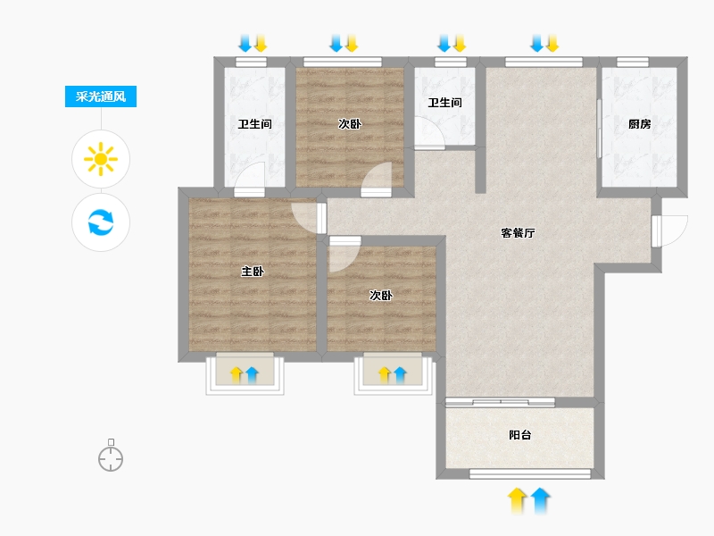 山西省-临汾市-东旭·雍景苑-85.58-户型库-采光通风