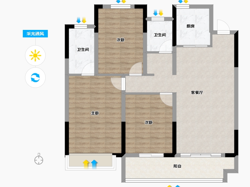 安徽省-芜湖市-桃园中央公馆-96.80-户型库-采光通风