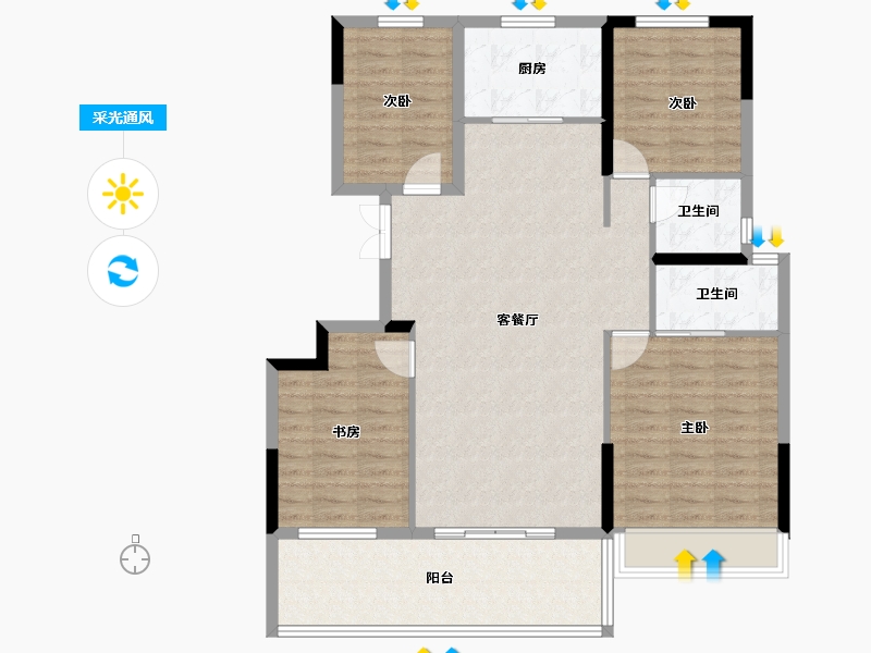 湖北省-十堰市-汉成国宾府-107.73-户型库-采光通风