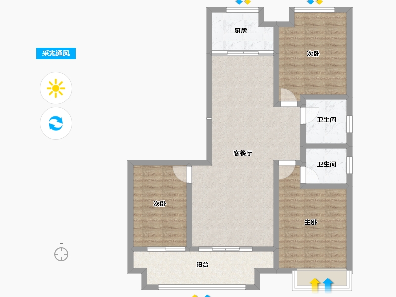 山西省-运城市-西建天茂国宾府-94.73-户型库-采光通风