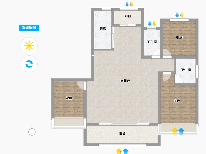 山西省-运城市-西建天茂国宾府-110.41-户型库-采光通风