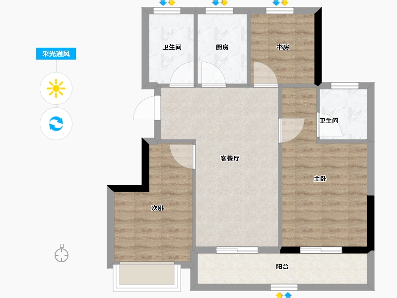 浙江省-湖州市-蓝城慧园-70.25-户型库-采光通风