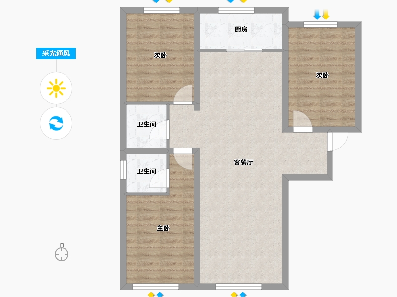 内蒙古自治区-包头市-青福新城-86.09-户型库-采光通风