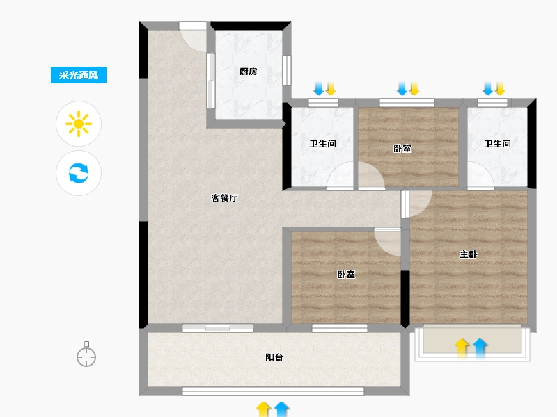 江苏省-泰州市-骏园-85.60-户型库-采光通风