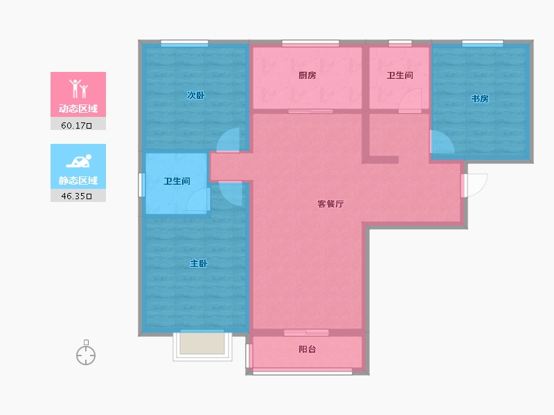 河北省-唐山市-水山金域蓝湾-95.52-户型库-动静分区