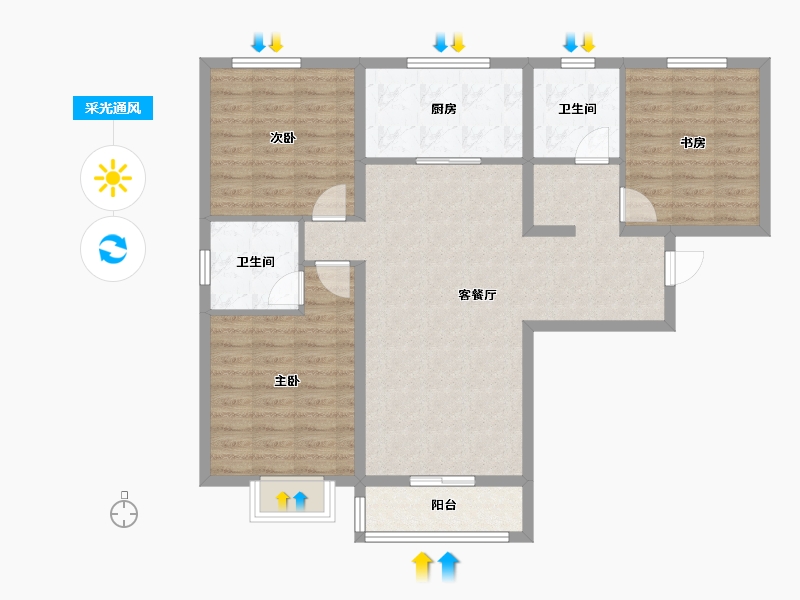 河北省-唐山市-水山金域蓝湾-95.52-户型库-采光通风