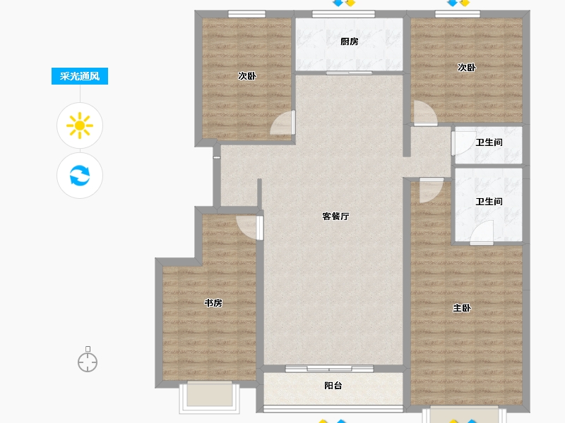 河北省-唐山市-水山金域蓝湾-127.65-户型库-采光通风