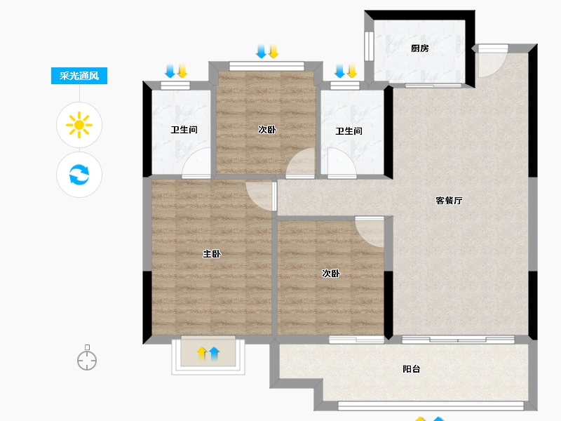 福建省-三明市-瑞玺庄園-84.80-户型库-采光通风