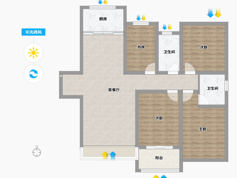 山西省-运城市-金鑫银海东方大境-104.28-户型库-采光通风