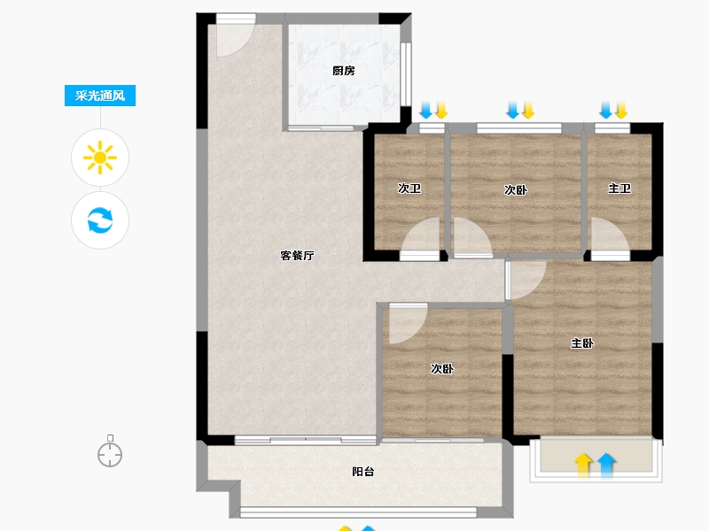 浙江省-湖州市-碧桂园云望里-88.43-户型库-采光通风