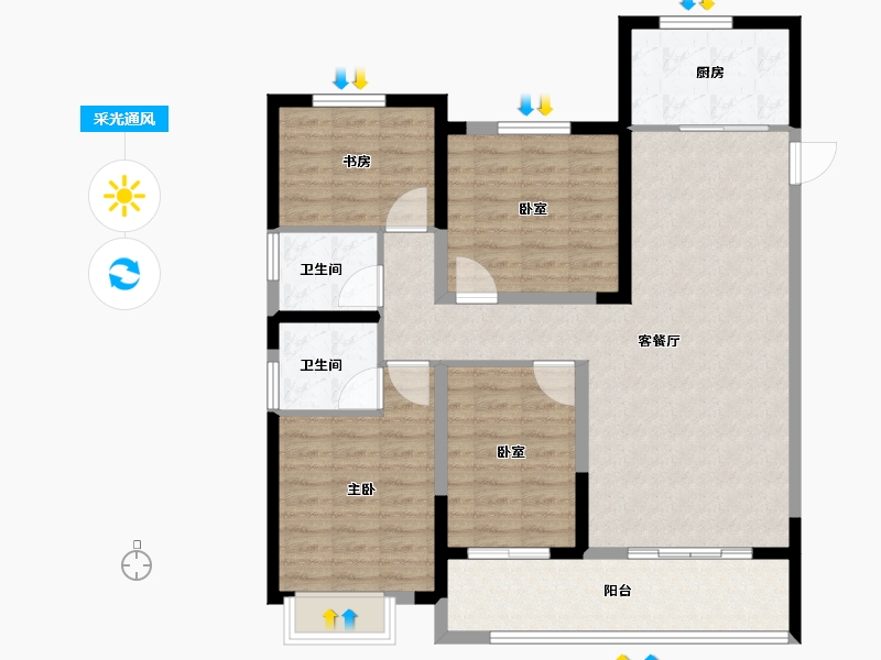 山西省-吕梁市-天福·幸福家园-105.61-户型库-采光通风