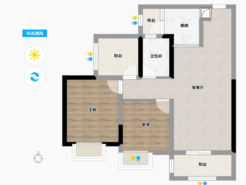 广东省-江门市-朗基香醍湾-66.19-户型库-采光通风