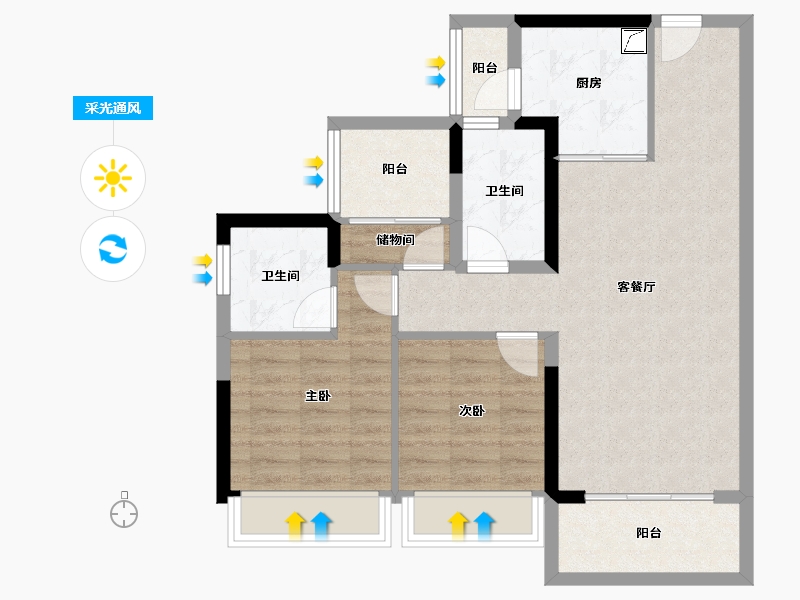 广东省-江门市-碧桂园·天麓湖-75.26-户型库-采光通风