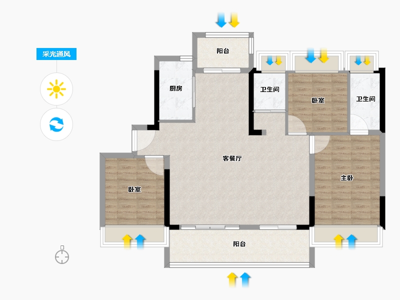 河南省-平顶山市-宝丰碧桂园-104.00-户型库-采光通风