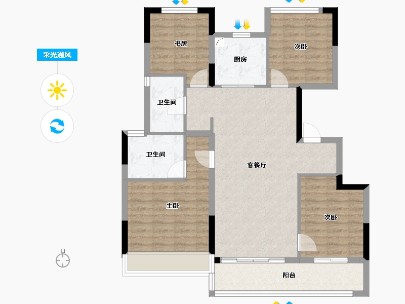 安徽省-芜湖市-融创北京路1號-96.37-户型库-采光通风