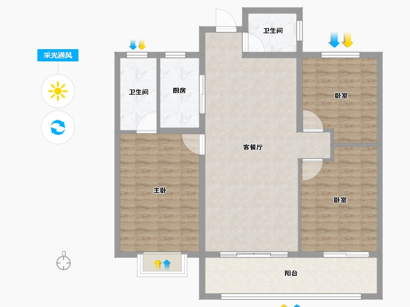 山东省-菏泽市-东亚国睿华庭-107.20-户型库-采光通风