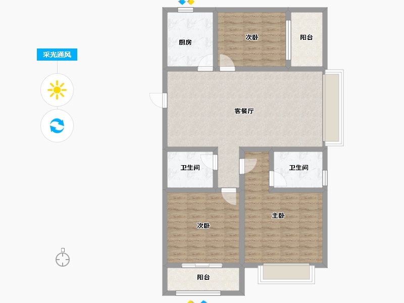 山西省-运城市-鑫洋中心城壹号院-101.84-户型库-采光通风