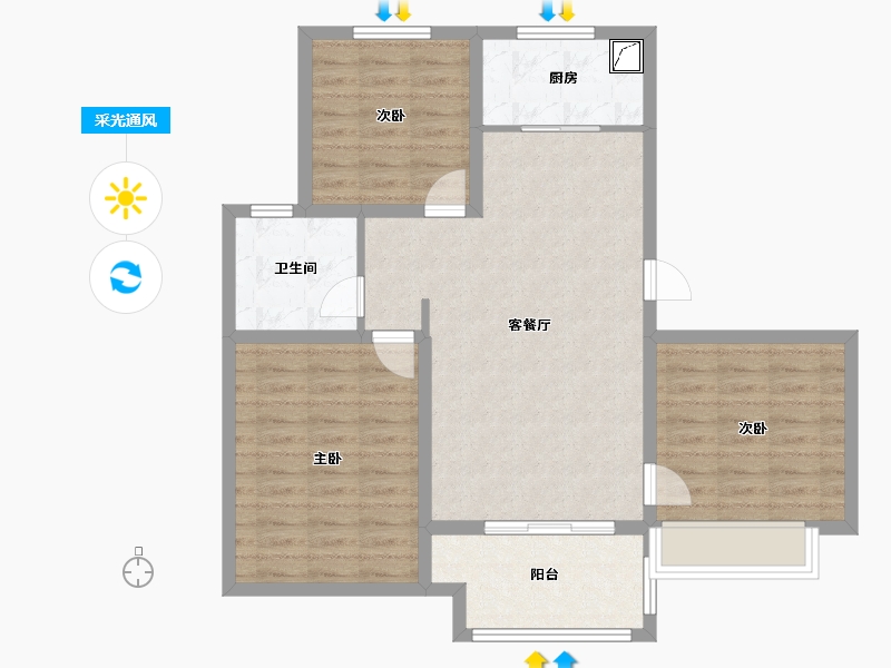 山西省-临汾市-汾河上园-85.20-户型库-采光通风