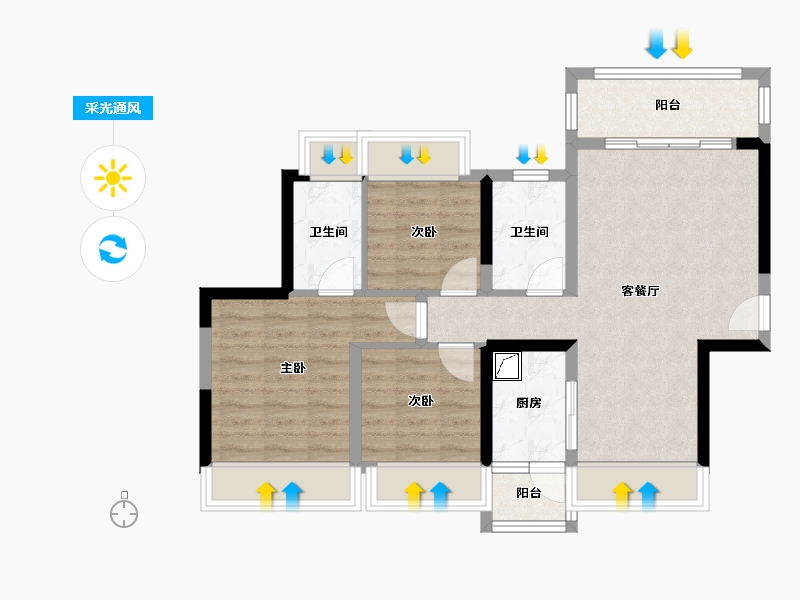 广东省-佛山市-唯美臻岸华府-77.00-户型库-采光通风