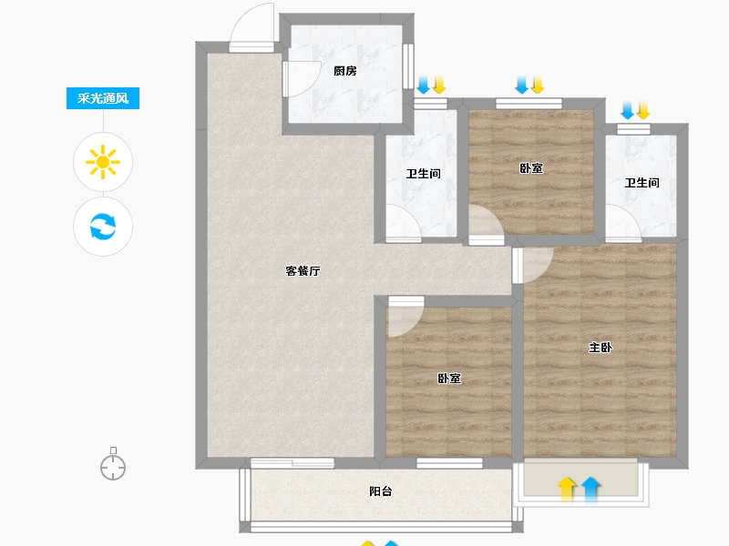 山西省-吕梁市-钰龙湾-85.58-户型库-采光通风