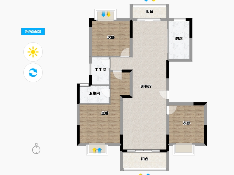 湖北省-宜昌市-万科理想城-106.40-户型库-采光通风