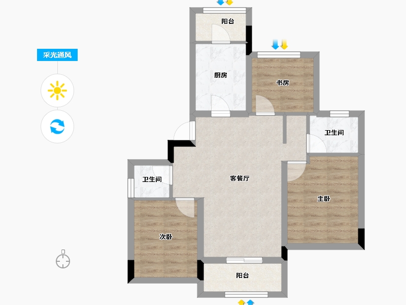 浙江省-湖州市-融创霅溪桃源-67.57-户型库-采光通风