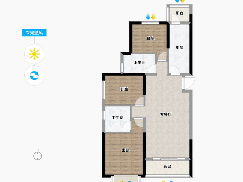 山西省-吕梁市-吕梁恒大御府-86.61-户型库-采光通风