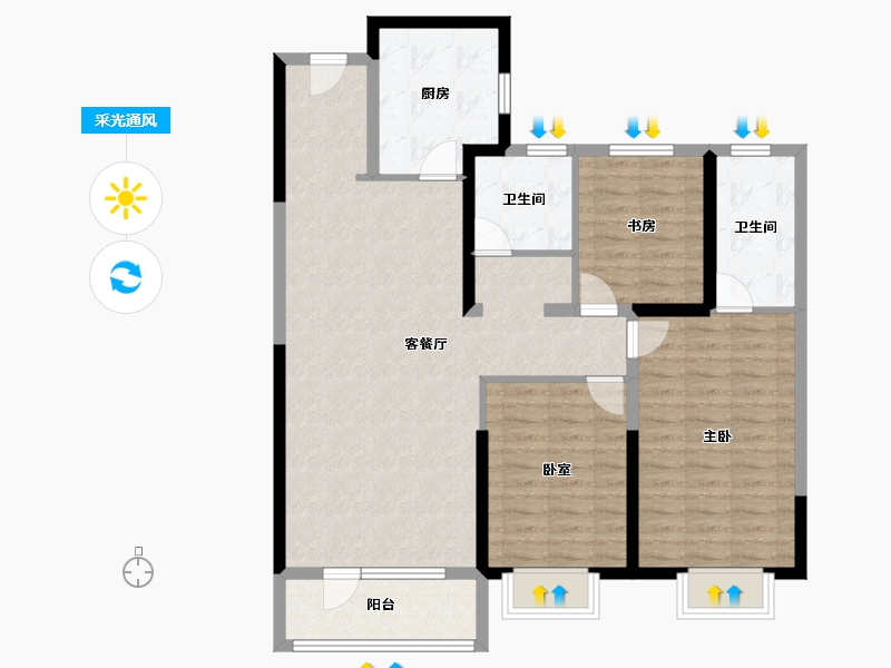 陕西省-渭南市-富力城-103.20-户型库-采光通风