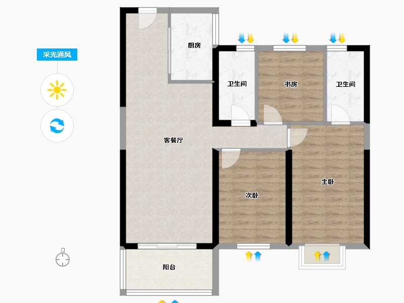 湖北省-宜昌市-万科理想城-88.00-户型库-采光通风