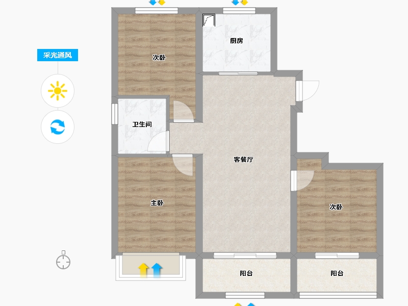 山东省-烟台市-朗庭-90.00-户型库-采光通风