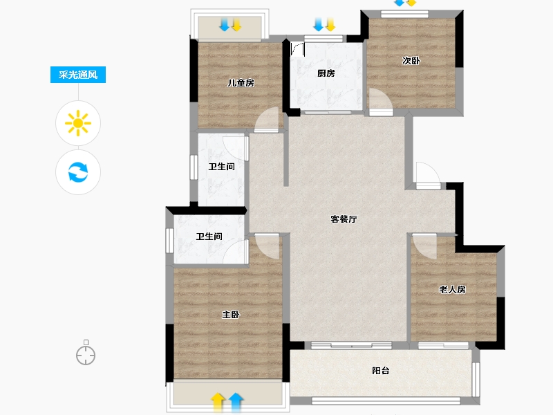 安徽省-合肥市-中海九樾-108.93-户型库-采光通风