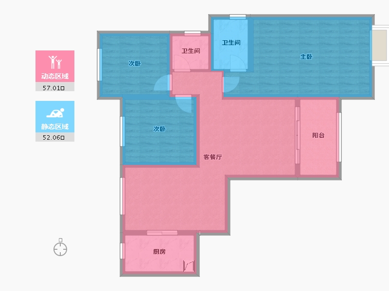 甘肃省-兰州市-盛世阡陌院二号院-107.70-户型库-动静分区