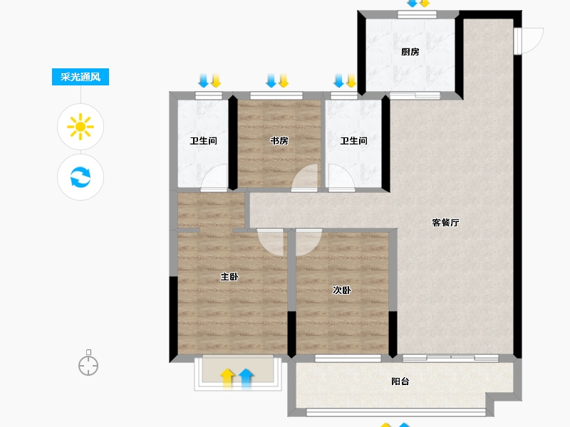 陕西省-渭南市-合创铂悦府-89.91-户型库-采光通风