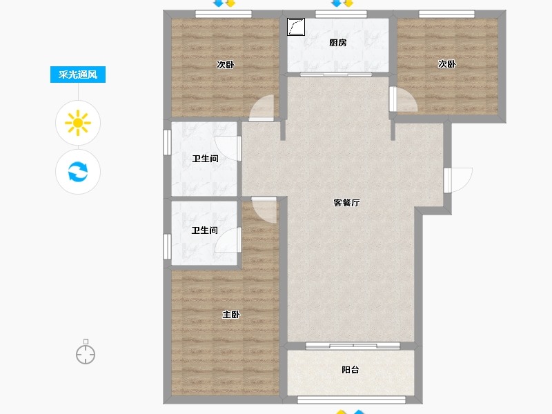 山西省-临汾市-公园壹号·公园道-96.64-户型库-采光通风