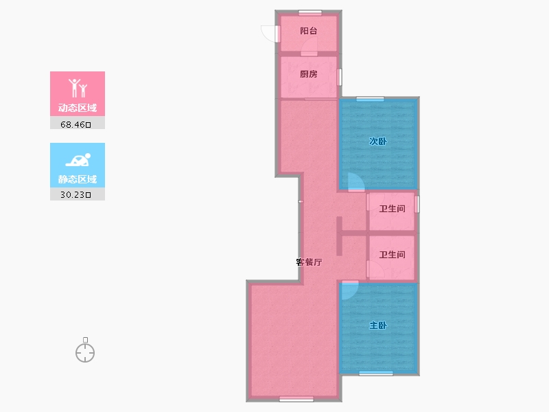 内蒙古自治区-包头市-​正翔滨河-87.57-户型库-动静分区