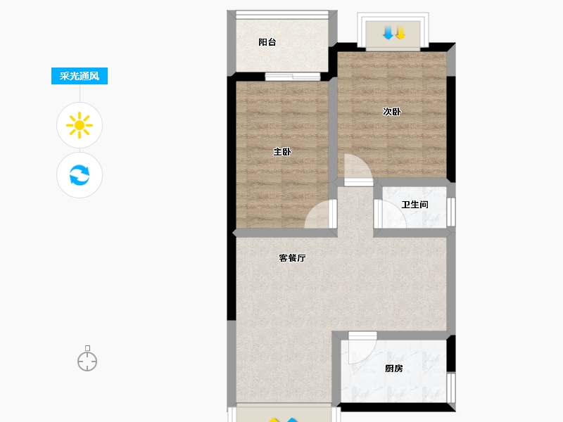 广东省-汕头市-龙凯皇城君汇-54.38-户型库-采光通风