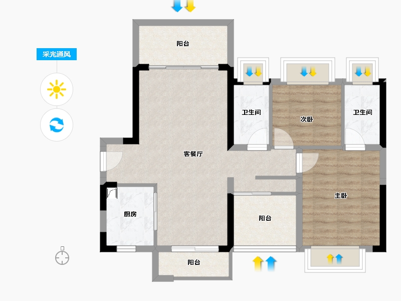 广东省-江门市-碧桂园·天麓湖-75.17-户型库-采光通风