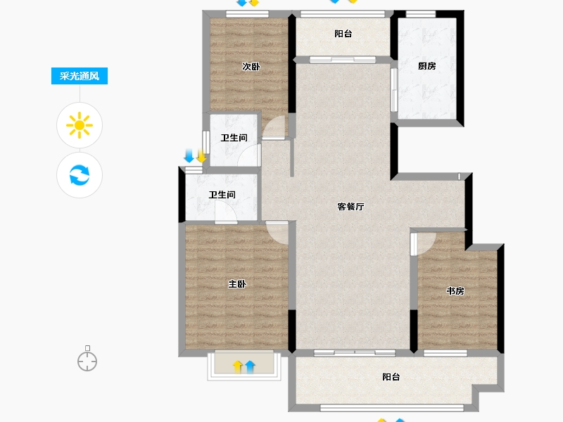 陕西省-渭南市-合创铂悦府-110.36-户型库-采光通风