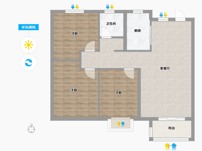 山西省-临汾市-公园壹号·公园道-84.00-户型库-采光通风