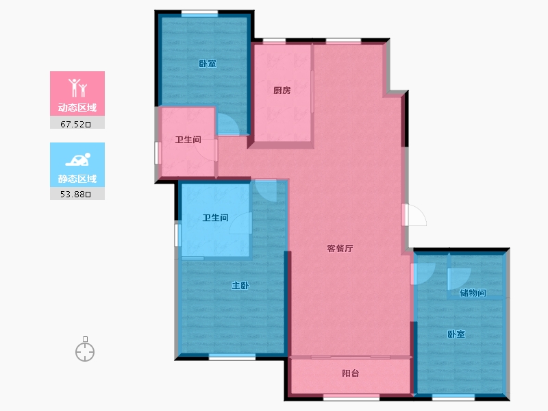 内蒙古自治区-包头市-​正翔滨河-109.44-户型库-动静分区