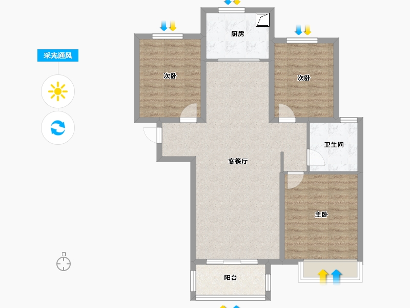 山西省-临汾市-公园壹号·公园道-92.75-户型库-采光通风