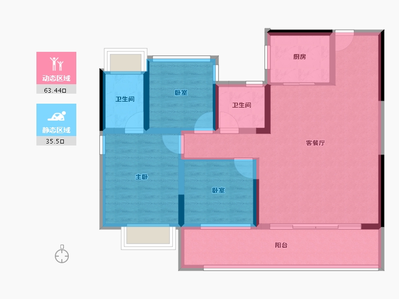 江苏省-泰州市-金通绿城春晓江南桃李春风-88.00-户型库-动静分区