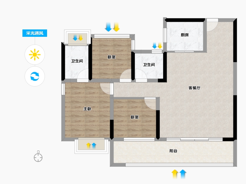 江苏省-泰州市-金通绿城春晓江南桃李春风-88.00-户型库-采光通风