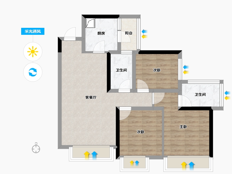 四川省-成都市-凯德世纪名邸东庭-66.82-户型库-采光通风